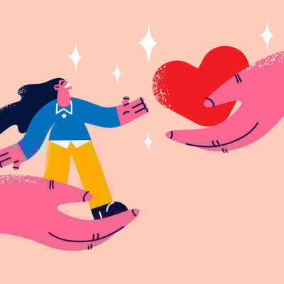 illustration of two hands connecting a person and heart