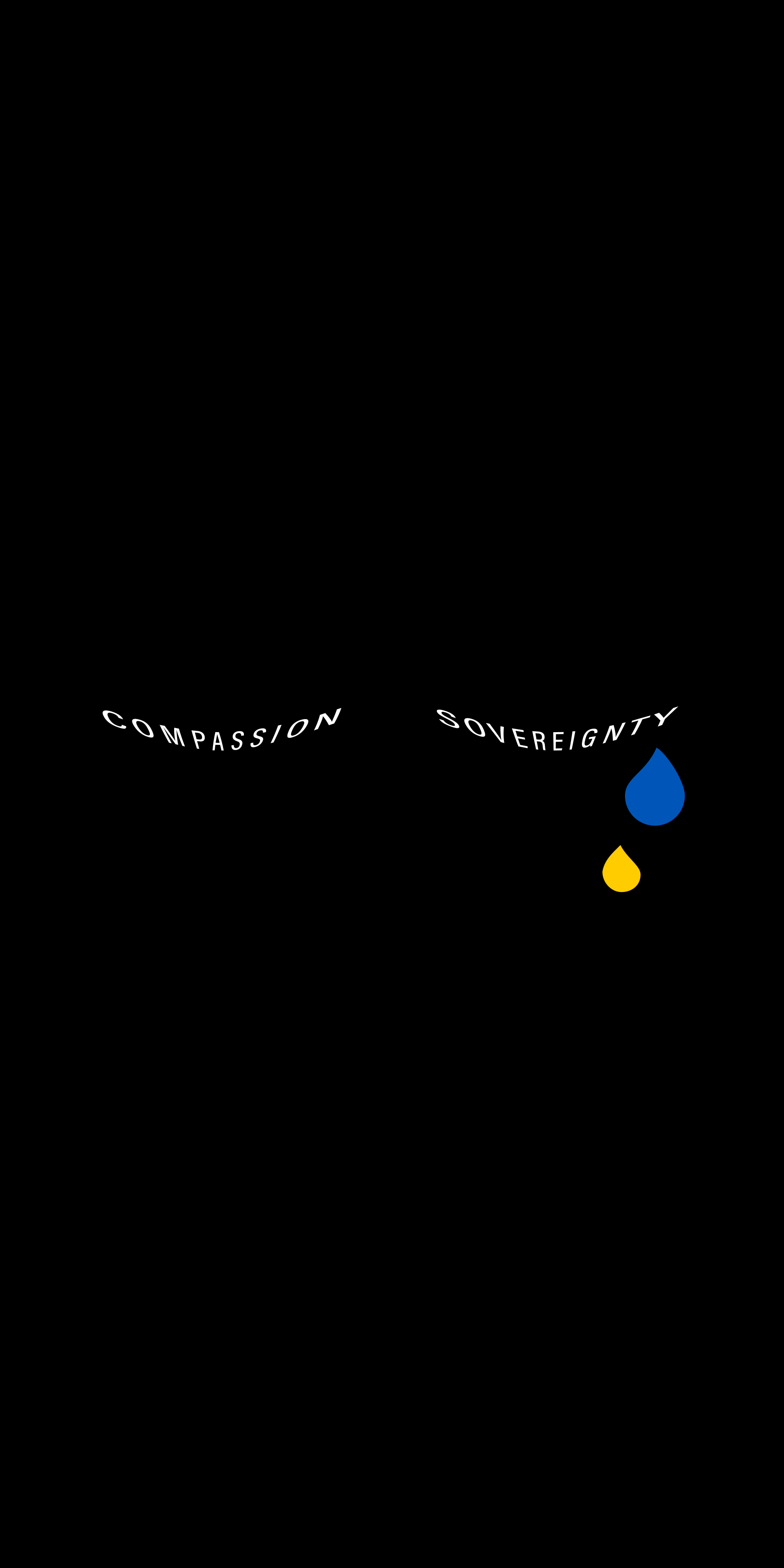 Graphic of "compassion" and "sovereignty" with blue and yellow tears