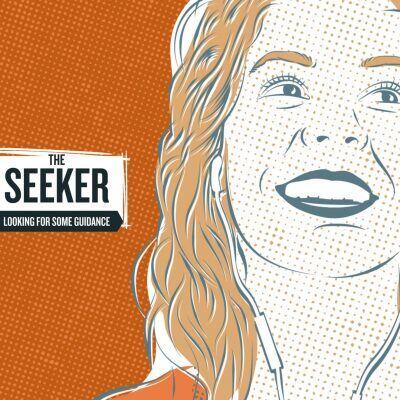 Persona hero image from our Adult Learners website. "The Seeker", woman illustrated like a comics hero.