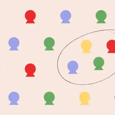 A bunch of user icons, with a circle grouping four of them together.