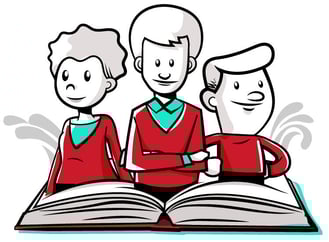 young people behind an open book